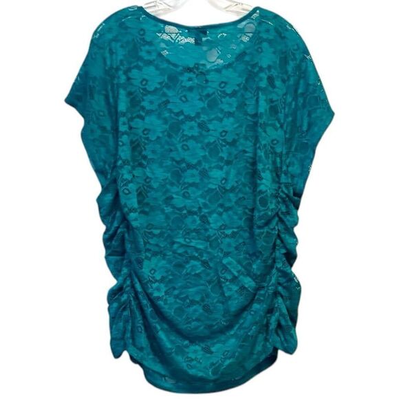 Torrid Aqua Blue/Green Stretch Lace Crew Neck Cinch Side Tee Size 3 3XL NWT - Picture 11 of 13